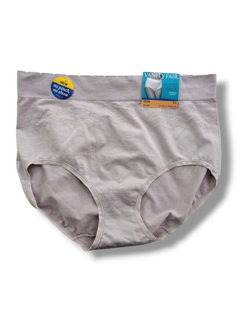 NWT Vanity Fair Womens' No-Pinch High-Waist Briefs in beige, Size 7/L